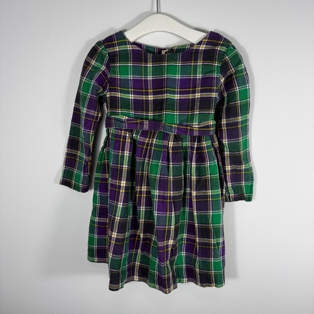 Vintage Toddler Plaid Tartan Long Sleeve Dress‎ Green Purple Holiday